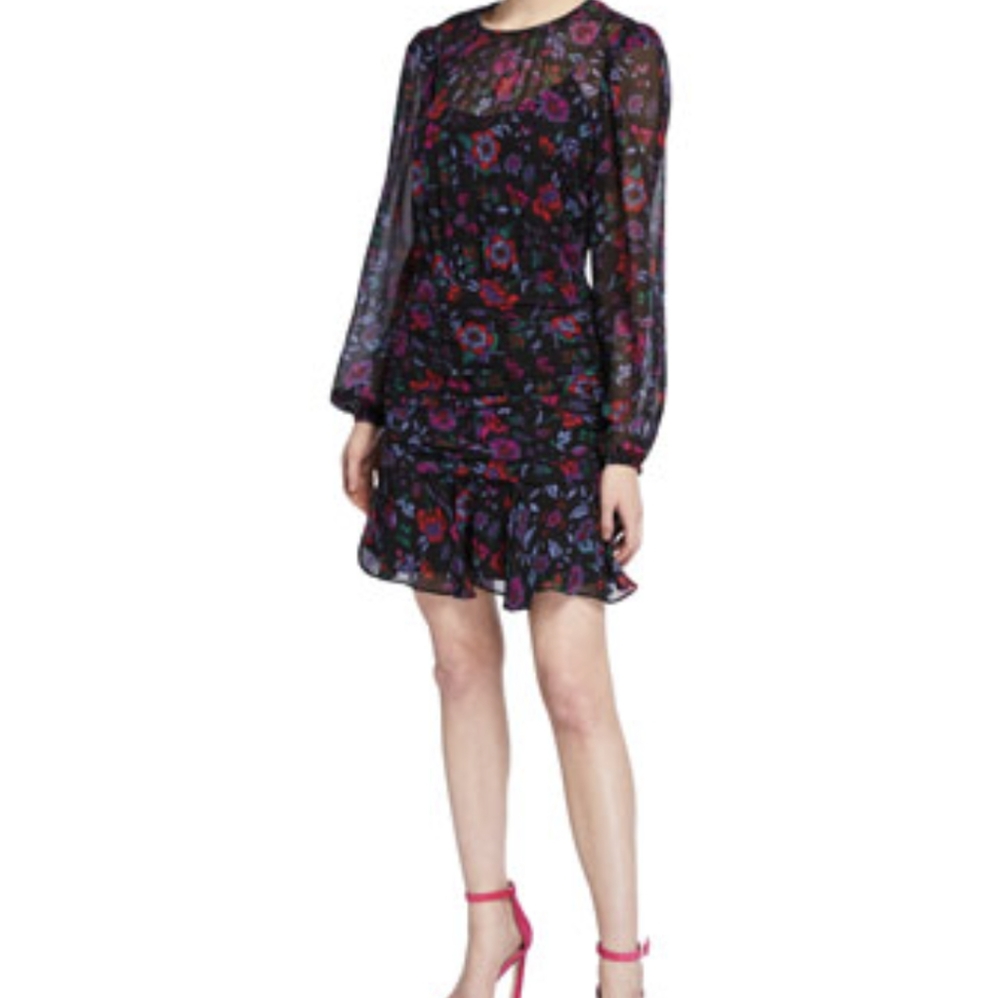Veronica Beard black floral silk Robin dress 8
